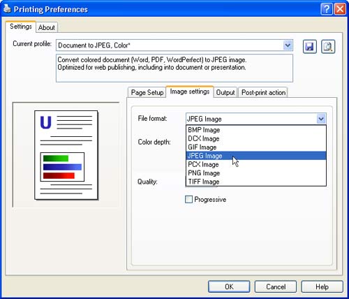 Printing Preferences :: Changing output image file format
