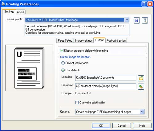 Printing Preferences :: Changing output image file name and location