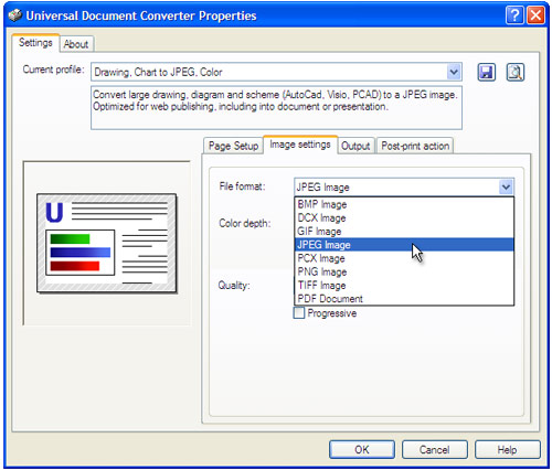 Open the Image settings tab, select file format you required and press OK.