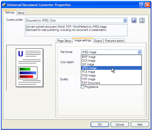 Open the Image settings tab, select file format you required and press OK.