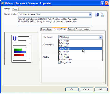 Open the Image settings tab, select file format you required and press OK.