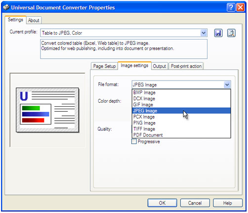 Open the Image settings tab, select file format you required and press OK.