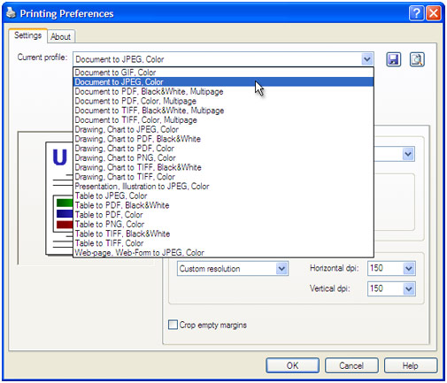 Select the Document to JPEG, Color profile in the Printing Preferences window and press OK.
