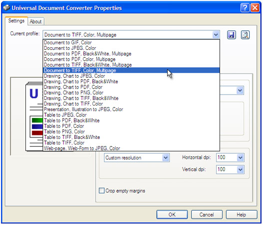 Select the Document to TIFF, Color, Multipage profile in the Printing Preferences window and press OK.
