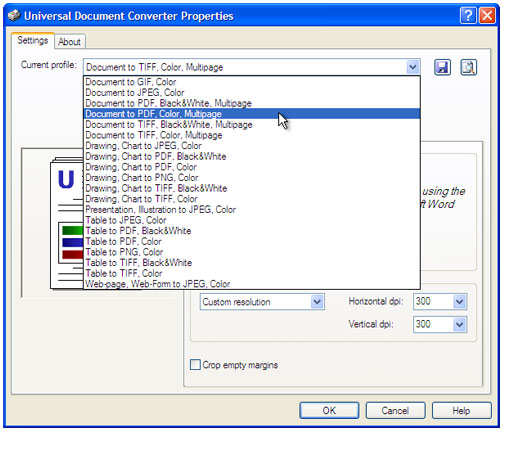 Select the Document to PDF, Color, Multipage profile in the Printing Preferences window and press OK.