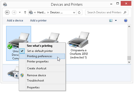 Click 'Printing Preferences' on the popup menu