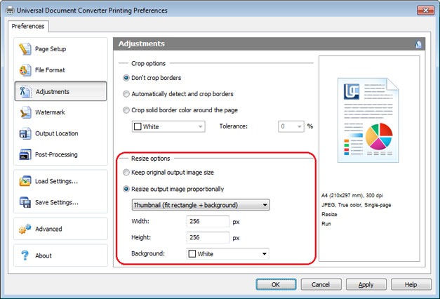 Resize PDF in the converting process