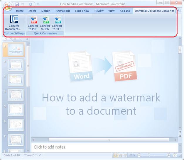 Universal Document Converter Toolbar in Microsoft PowerPoint