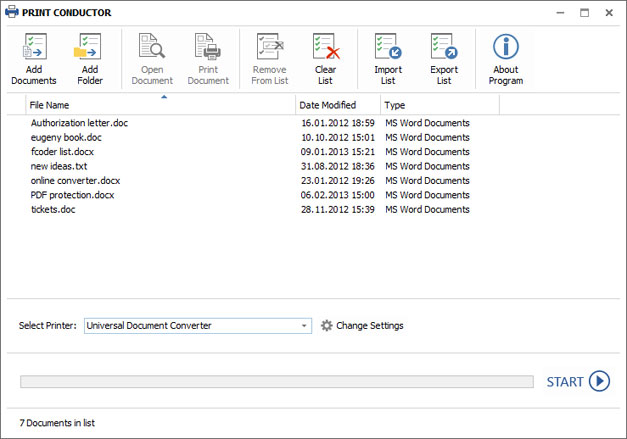 Print Conductor со списком документов Word (*.doc, *.docx, *.txt)