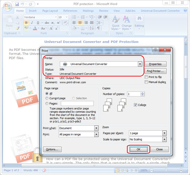 Print window in MS Word