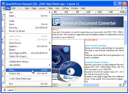 Open the document in QuarkXpress and press File-Print... in application main menu.