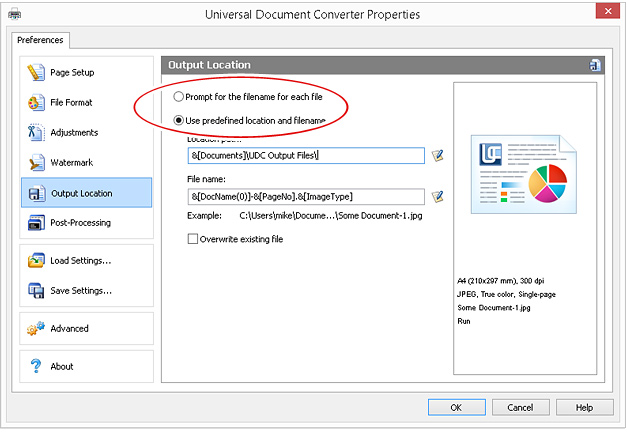 Check 'Use predefined location and file name'