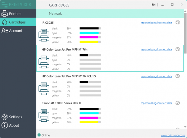 Track ink and toner levels of the printers in your network