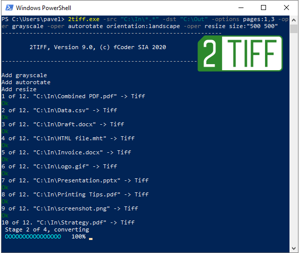 Convert PDF, DOCX, HTML, JPG, PNG to TIFF from command line with 2TIFF