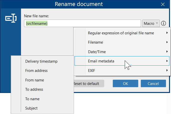 Rename document Action macros